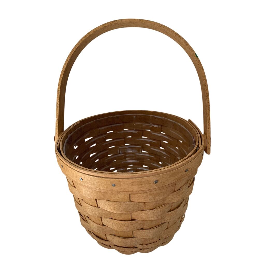 2004 Longaberger Small Fruit Basket With Moveable Handle And Plastic Protector - Picture 1 of 6